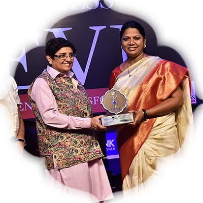 Tamil poet Salma receives the Devi Award from Kiran Bedi as G S Vasu, the editor of The New Indian Express group and TNIE editorial director Prabhu Chawla look on