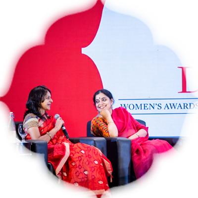 Devi awardee and social entrepreneur and environmentalist Ekta Jaju, Malavika Banerjee of Byloom and Diya Jaiswal, <br/>Vice President of Ladies Study Group, take part in the panel discussion  before the award ceremony