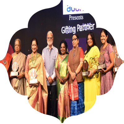 Tamilisai soundararajan Governor of Puduchery and Telangana,  Editorial Director of The New Indain Express prabhu chawla and editor Santwana Battacharya present the  Devi award to the winners at Devi awards chennai