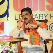 Union petroleum Minister Dharmendra Pradhan in conversation with Editorial Director of The New Indian Express Prabhu Chawla and resident Editor, Odisha Srimoy Kar at Odisha Literary Festival, 2017.
