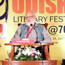 Chef Nishant Choubey, academic and author Pushpesh Pant and food writer Sourish Bhattacharyya during their session at Odisha Literary Festival, 2017.