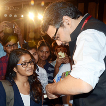Storyteller Neelesh Misra signing autographs after his session.