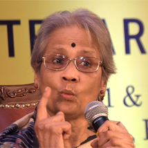 Writer Shanta Gokhale speaking at 'Women Voices : Waiting to be Heard' session