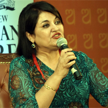 Author Kishwar Desai addressing the audience during 'Crime Writing Thrills and Spills' session