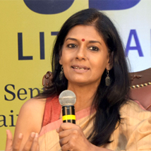 Bollywood actress Nandita Das speaking to the audience during her session 'Partitions of the Mind: Why Manto's words live'