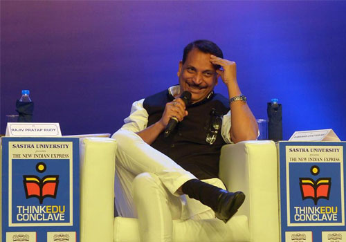 Rajiv Pratap Rudy, Union Minister of State for Skill Development and Entrepreneurship takes questions from audience