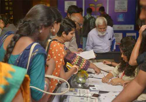 People register themselves at the registration ahead of the sessions