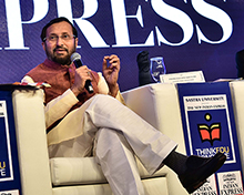 Prakash Javadekar takes questions from the audience