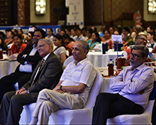 Prabhu Chawla (L) and The New Indian Express CMD Manoj Sonthalia (second from right) in the audience at ThinkEdu 2018.