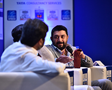 Panel on 'Should cinema be tasked with the responsibility to educate?' Panelists are (L-R) Mohan Raja, director; K Vaidiyanathan, Editor, Dinamani and Arvind Swamy, actor.