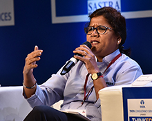 Ampere Vehicles CEO Hemalatha Annamalai speaks during her panel discussion.