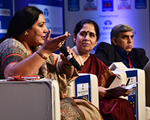 Panel discussion on 'How do we give cultural soft skills a hard push?' Panelists are (L-R) Sunaina Singh, Vice-Chancellor, Nalanda University; Ritu Anand, Senior VP & Deputy Head - Global HR, TCS and Dinesh Singh, former VC, Delhi University.