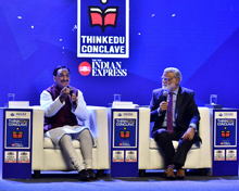 Ramesh Pokhriyal 'Nishank', Minister of HRD, speaks on the topic 'The New Education Policy: Break from the Past' at a session chaired by Prabhu Chawla, Editorial Director, The New Indian Express at the ThinkEdu conclave 2020 hosted by The New Indian Express 