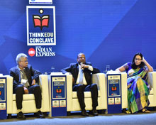 (From L) Shankar Aiyar, columnist and author, PG Babu, Director, Madras Institute of Development Studies, Rajnish Kumar, Chairman, State Bank of India, and Radhika Gupta, CEO, Edelweiss Mutual Funds, deliberate on 'The New Economy: Set for a Restart' at a session at the ThinkEdu conclave 2020 hosted by The New Indian Express in Chennai