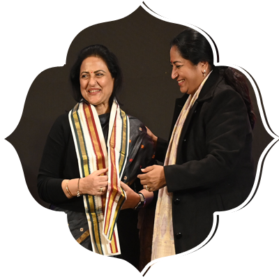 Union Road, Transport and Highways minister Nitin Gadkari, Prabhu Chawla( Editorial Director, New Indian Express) and Delhi CM Rekha Gupta present Devi award to Sonia Mathur (Advocate).